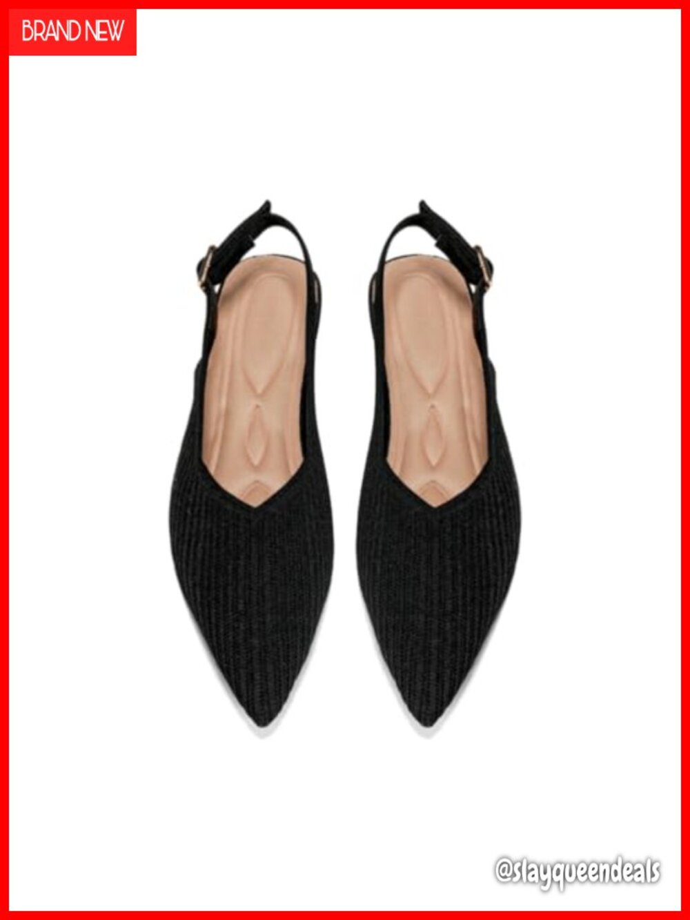 Pointed Toe Knit Ballet Flats Adjustable Slingback Strap